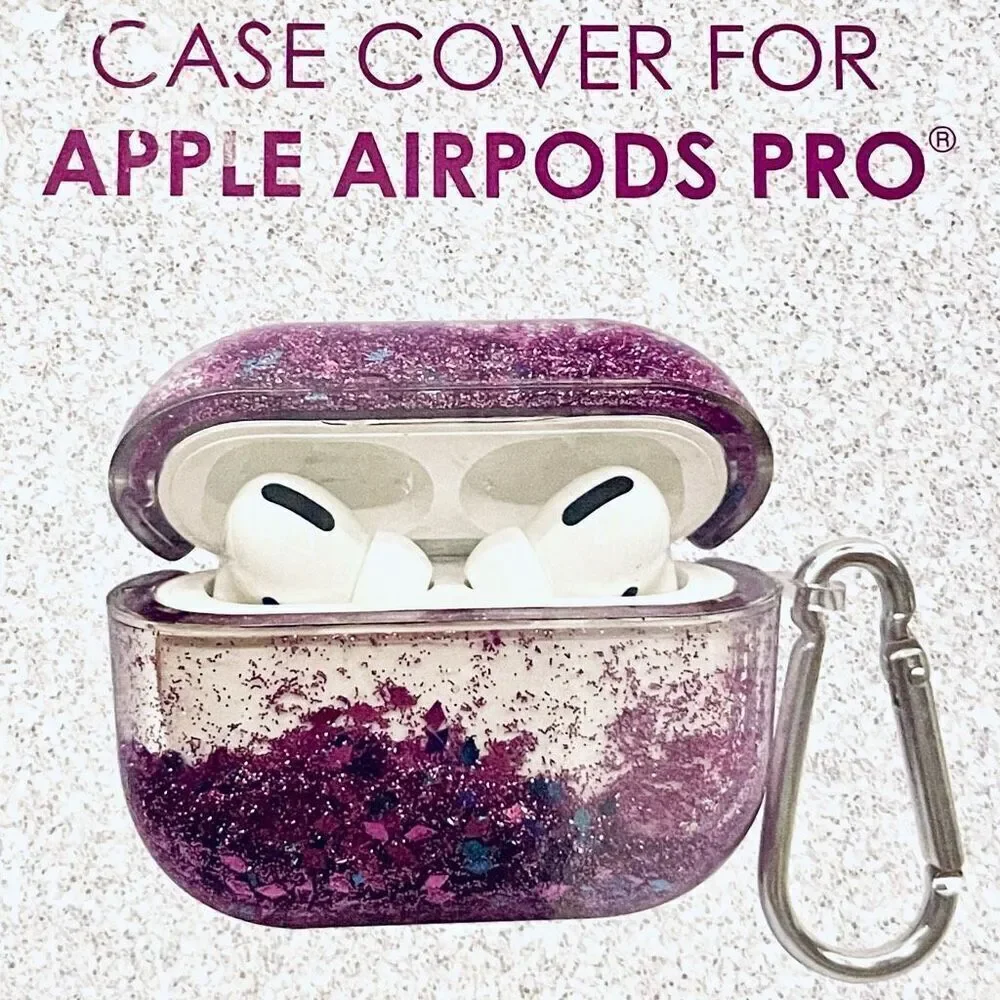 NWT Clear case cover Apple AirPods Pro Purple Glitter cable port Anti shock